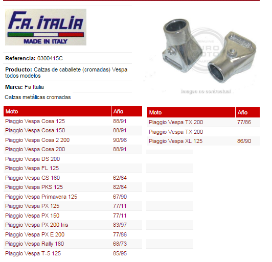 PIES CABALLETE F.A.ITALIA VESPA 200 ALUMINIO JUEGO